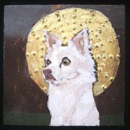 Icon portrait of Arrow, my friend's dog. Tempera, casein, 23 karat gold leaf
